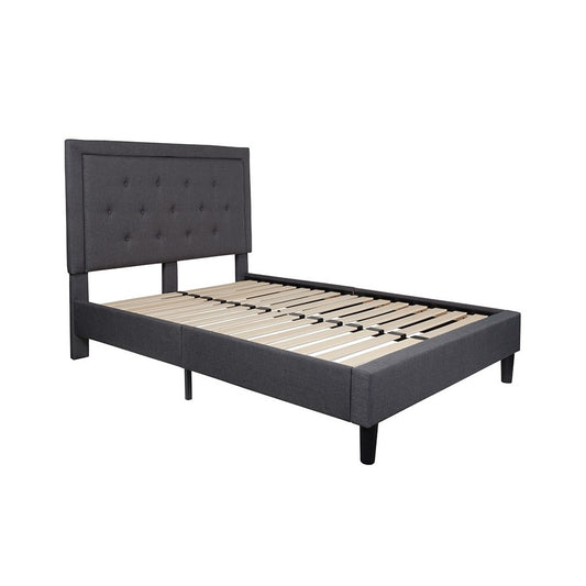 Roxbury Full Size Tufted Upholstered Platform Bed in Dark Gray Fabric