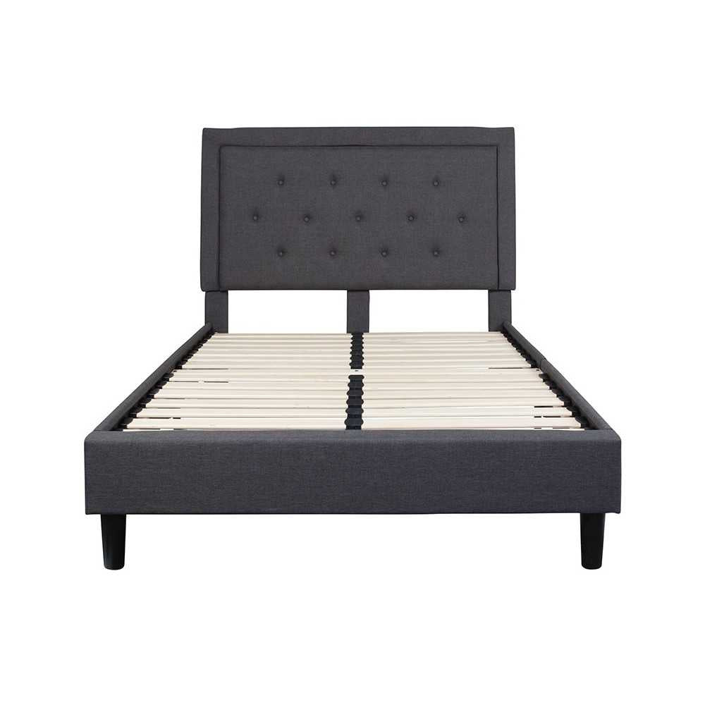 Roxbury Full Size Tufted Upholstered Platform Bed in Dark Gray Fabric