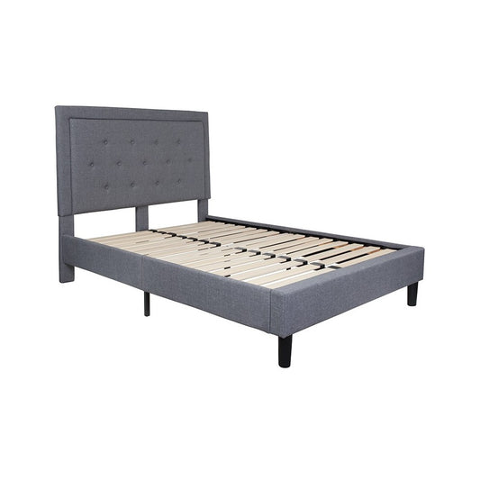 Roxbury Full Size Tufted Upholstered Platform Bed in Light Gray Fabric