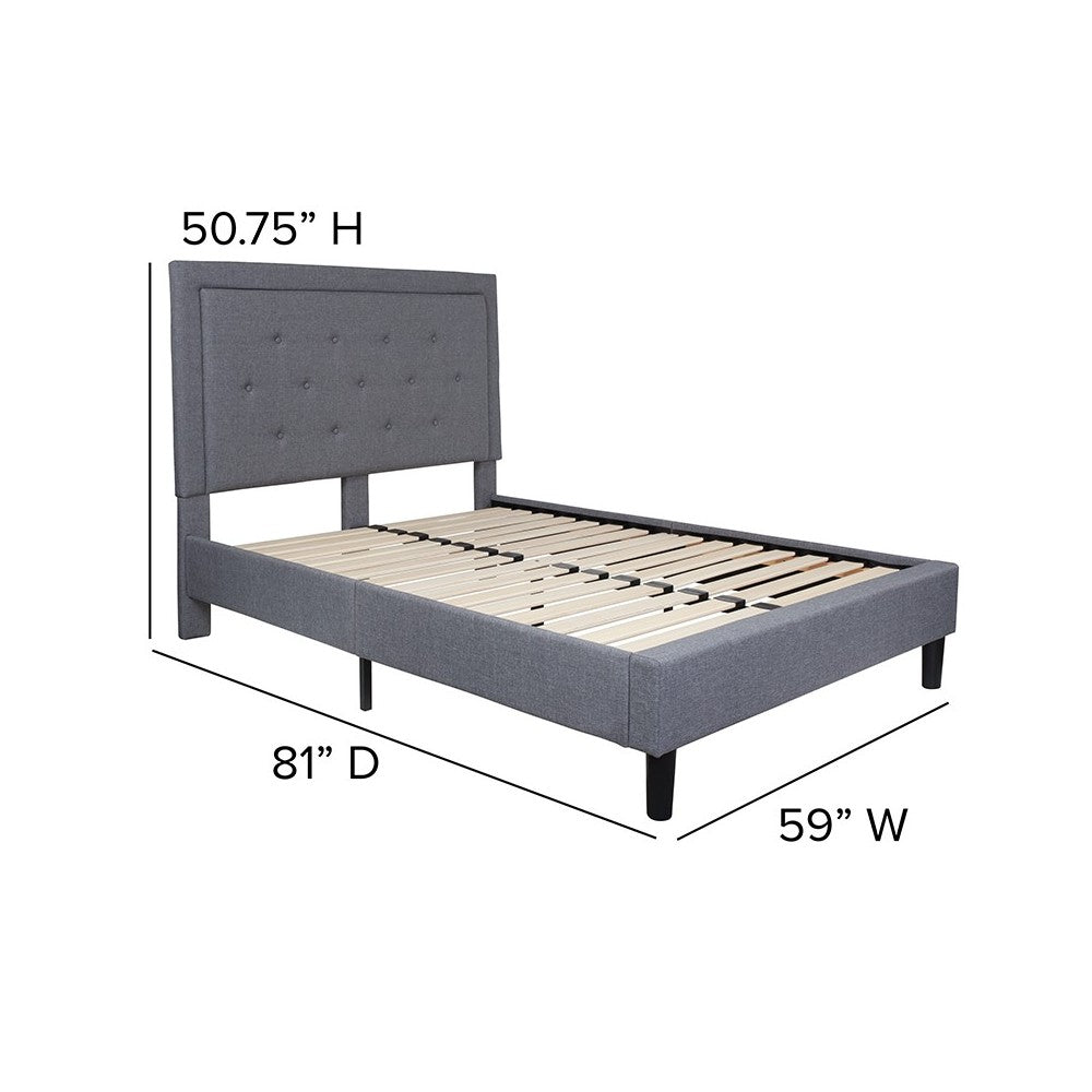 Roxbury Full Size Tufted Upholstered Platform Bed in Light Gray Fabric
