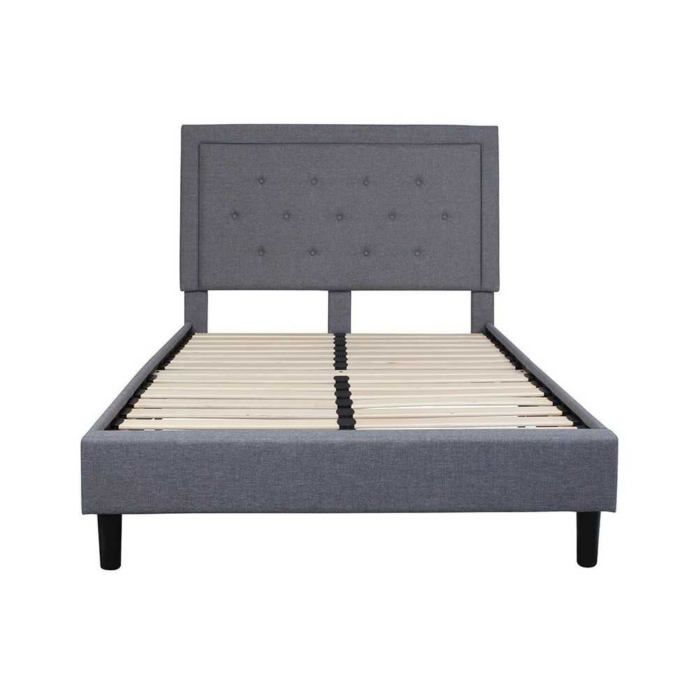 Roxbury Full Size Tufted Upholstered Platform Bed in Light Gray Fabric