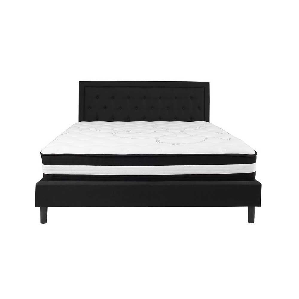 Roxbury King Size Tufted Upholstered Platform Bed in Black Fabric with Pocket Spring Mattress