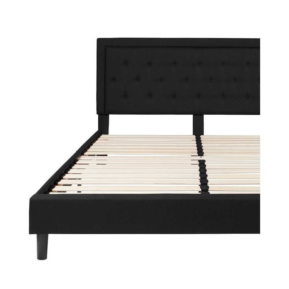 Roxbury King Size Tufted Upholstered Platform Bed in Black Fabric