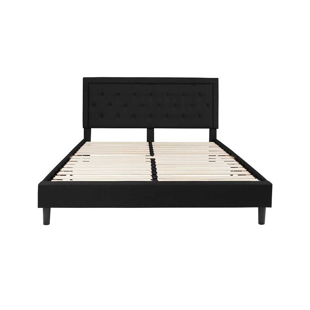 Roxbury King Size Tufted Upholstered Platform Bed in Black Fabric