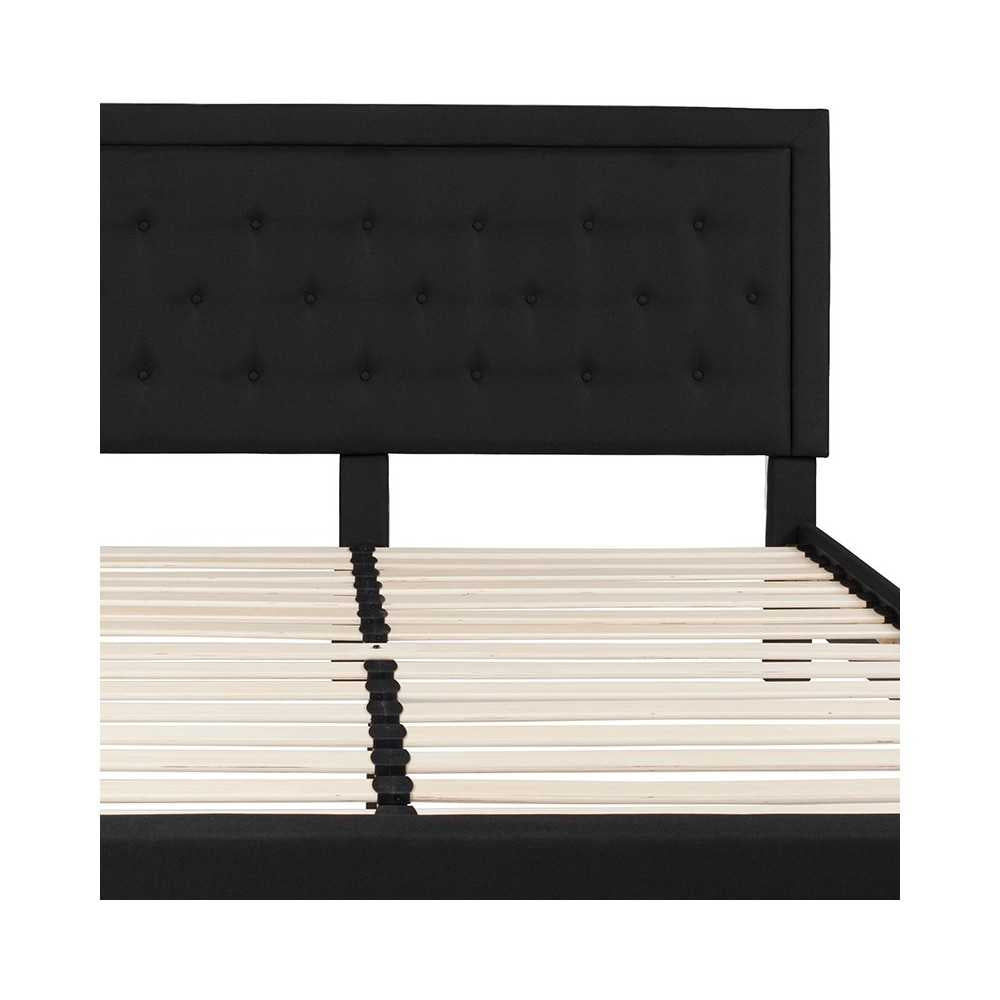 Roxbury King Size Tufted Upholstered Platform Bed in Black Fabric