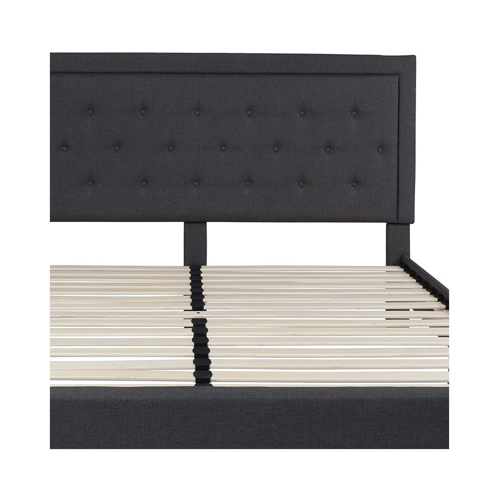 Roxbury King Size Tufted Upholstered Platform Bed in Dark Gray Fabric