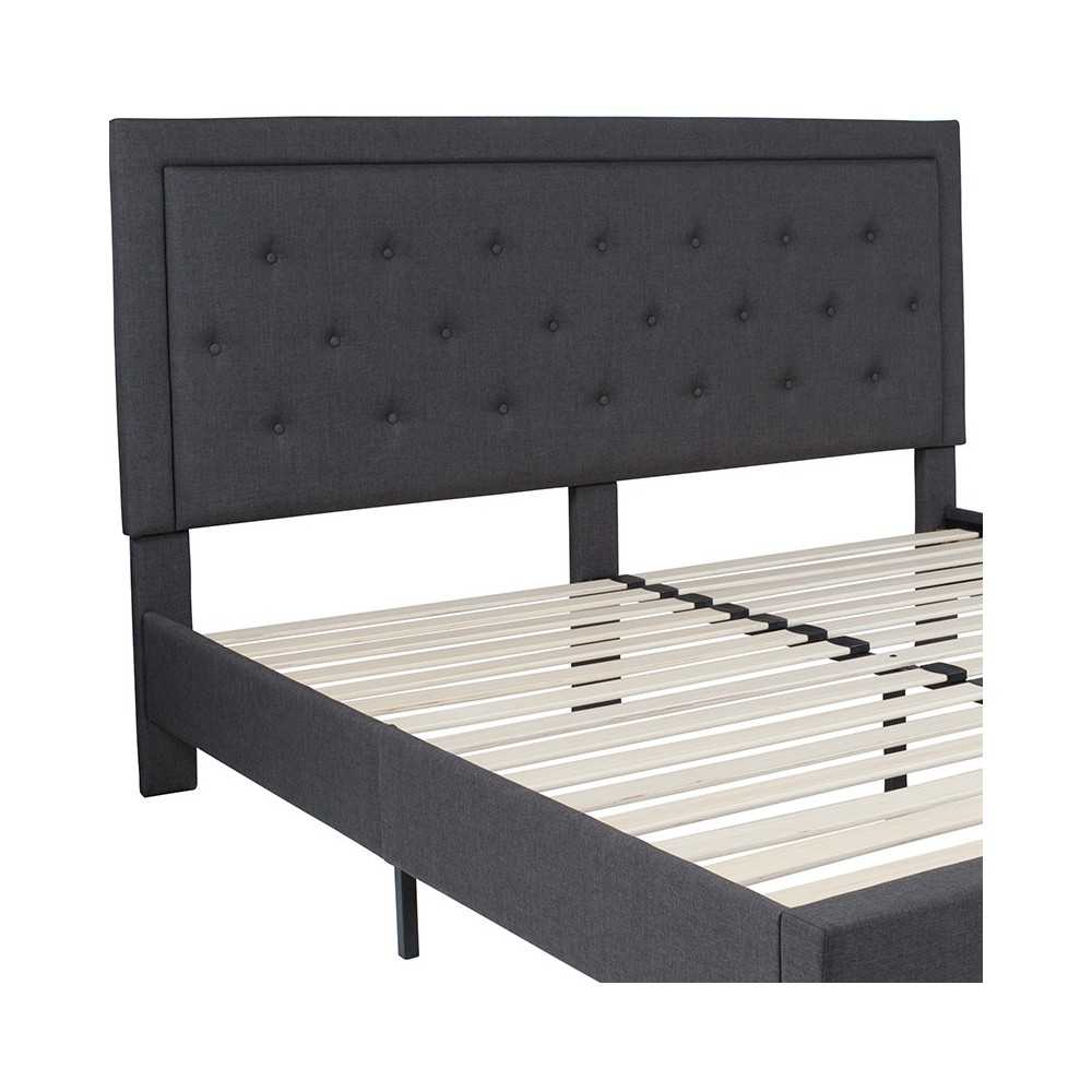 Roxbury King Size Tufted Upholstered Platform Bed in Dark Gray Fabric