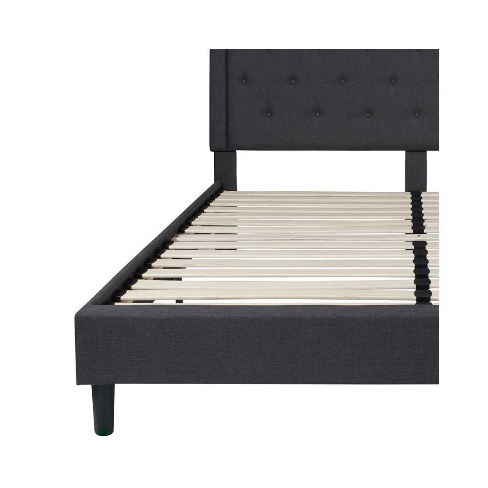 Roxbury King Size Tufted Upholstered Platform Bed in Dark Gray Fabric