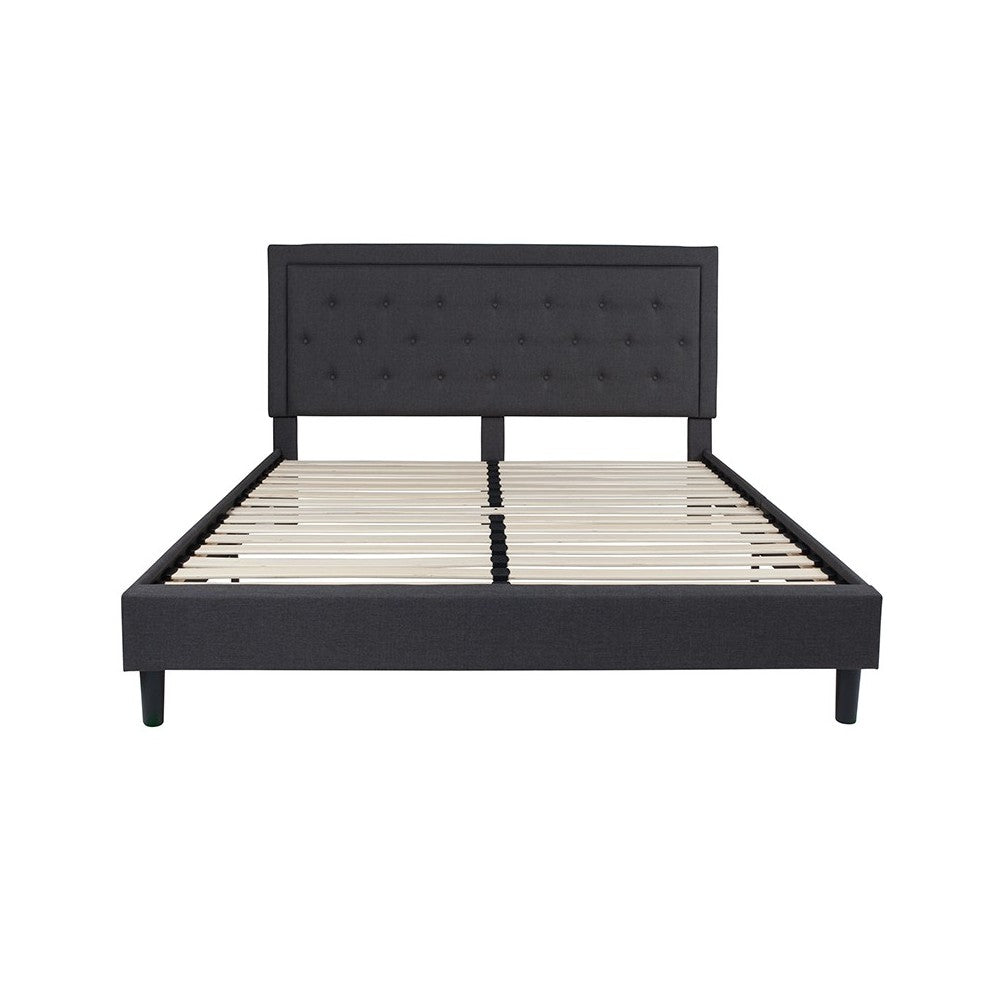 Roxbury King Size Tufted Upholstered Platform Bed in Dark Gray Fabric