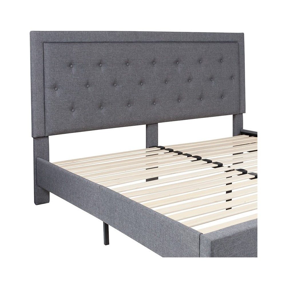 Roxbury King Size Tufted Upholstered Platform Bed in Light Gray Fabric