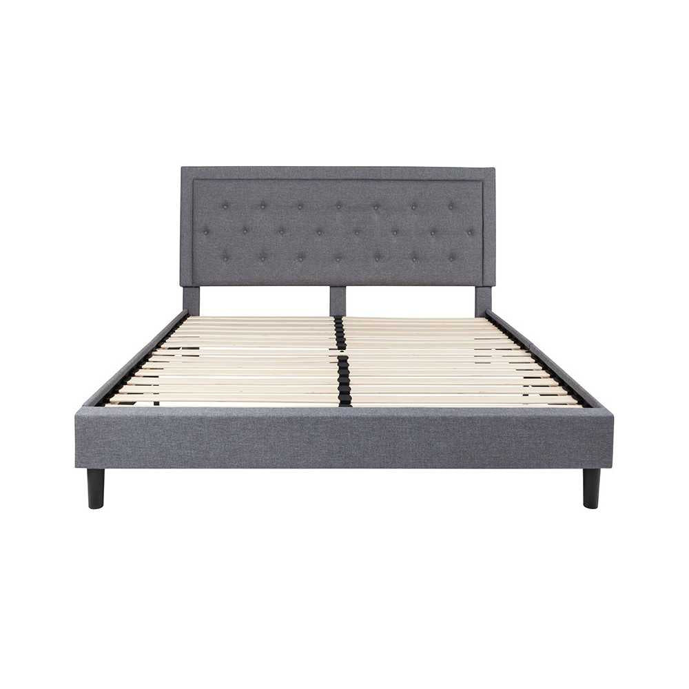 Roxbury King Size Tufted Upholstered Platform Bed in Light Gray Fabric