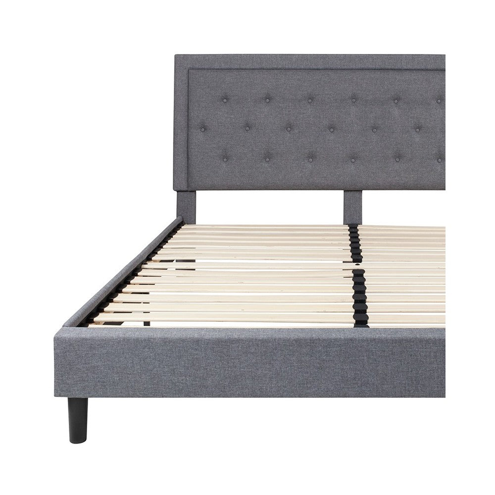 Roxbury King Size Tufted Upholstered Platform Bed in Light Gray Fabric