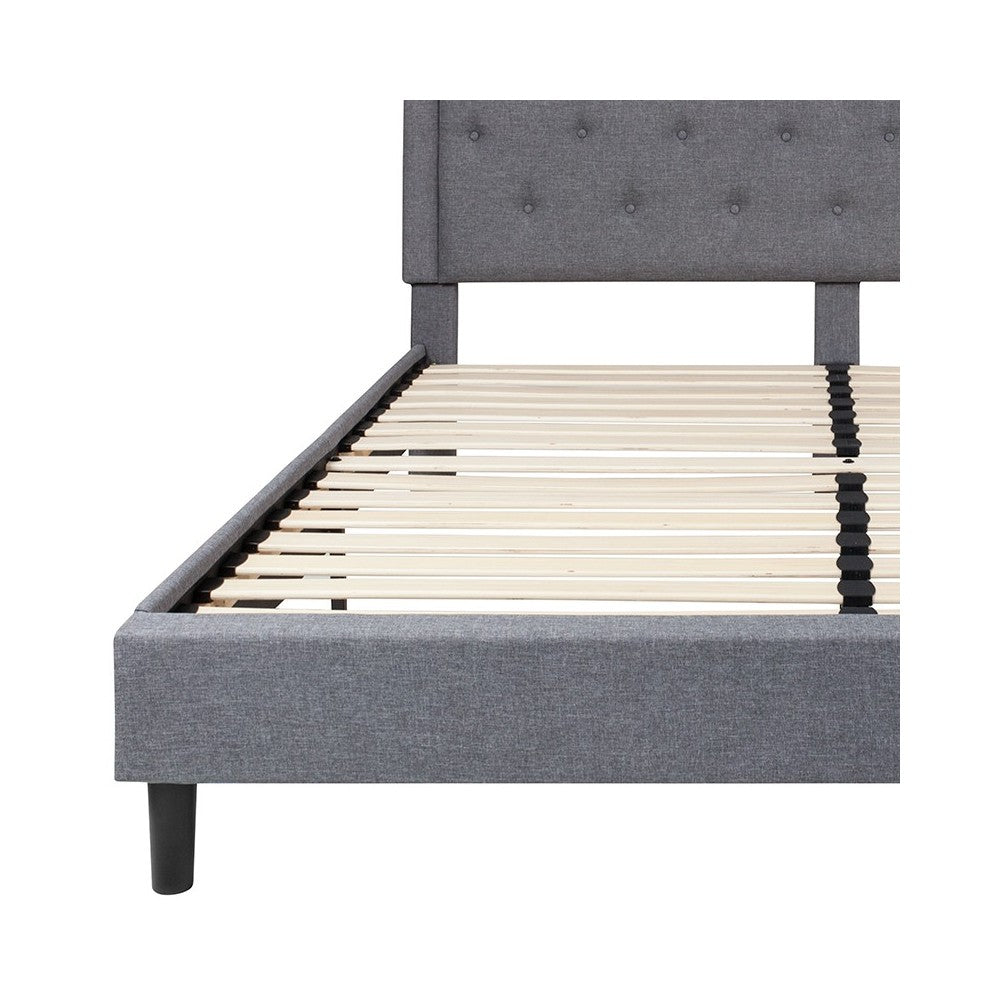 Roxbury King Size Tufted Upholstered Platform Bed in Light Gray Fabric