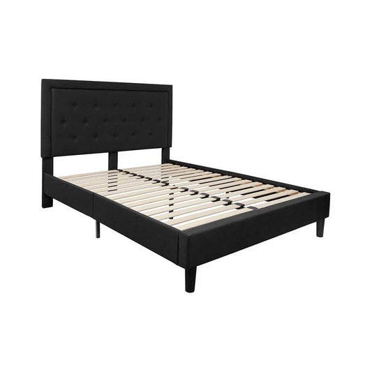 Roxbury Queen Size Tufted Upholstered Platform Bed in Black Fabric