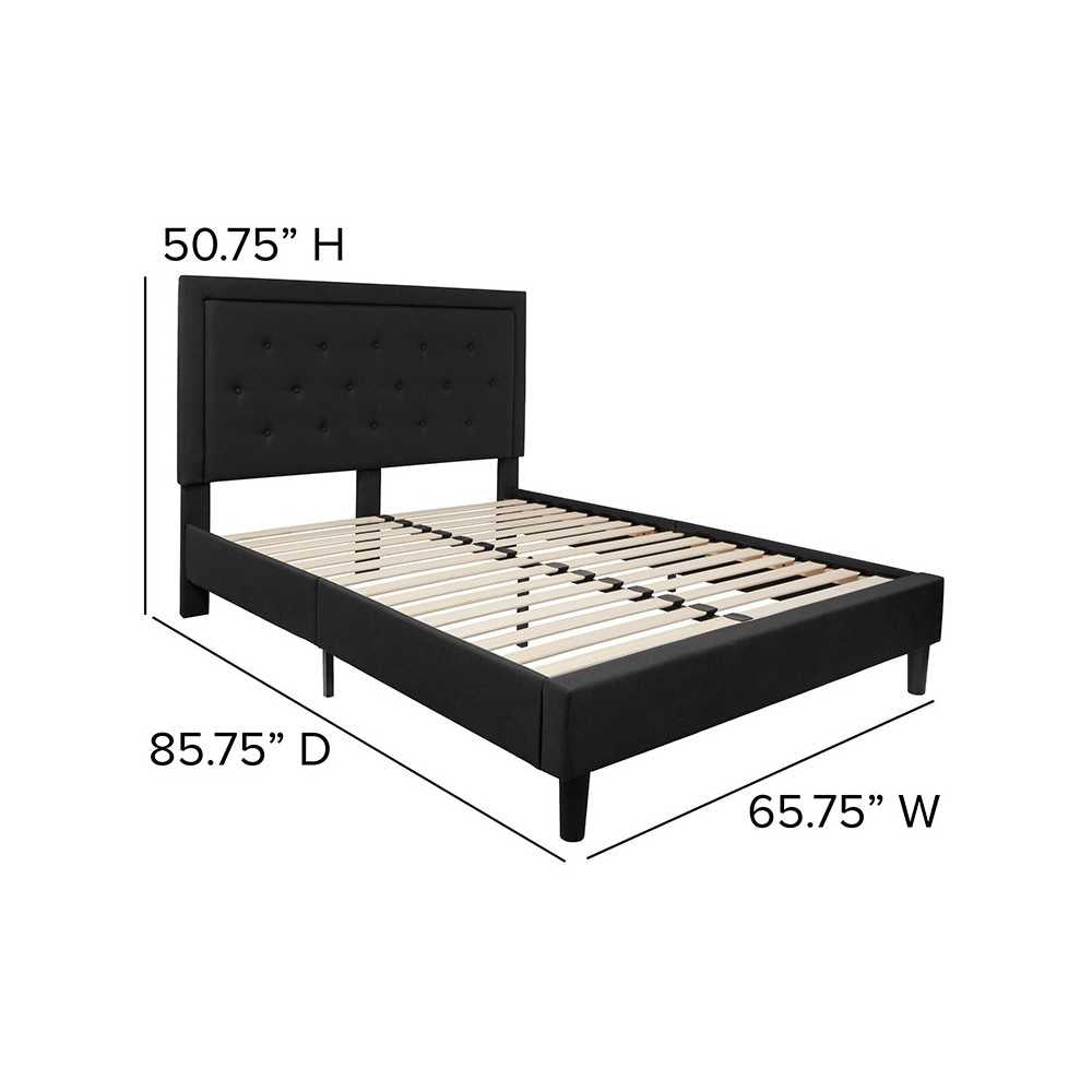 Roxbury Queen Size Tufted Upholstered Platform Bed in Black Fabric