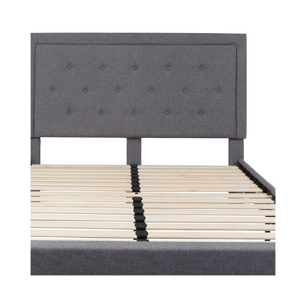 Roxbury Queen Size Tufted Upholstered Platform Bed in Light Gray Fabric