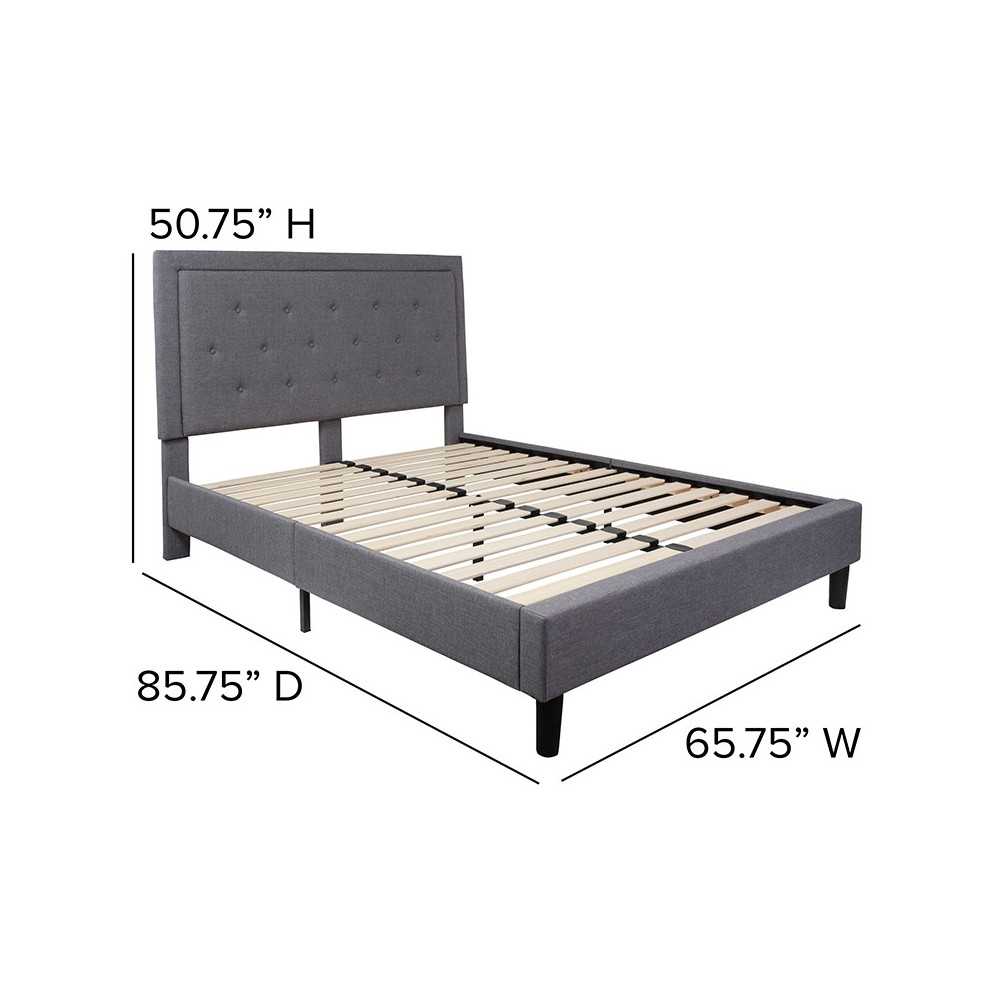 Roxbury Queen Size Tufted Upholstered Platform Bed in Light Gray Fabric