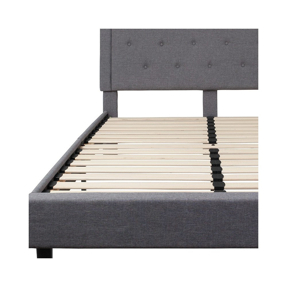 Roxbury Queen Size Tufted Upholstered Platform Bed in Light Gray Fabric