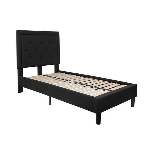 Roxbury Twin Size Tufted Upholstered Platform Bed in Black Fabric