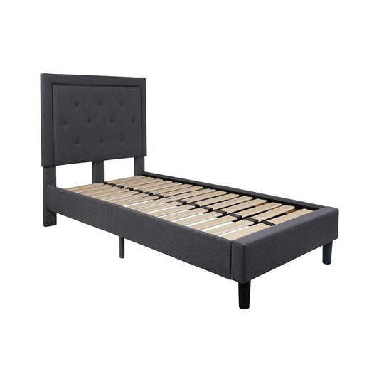 Roxbury Twin Size Tufted Upholstered Platform Bed in Dark Gray Fabric