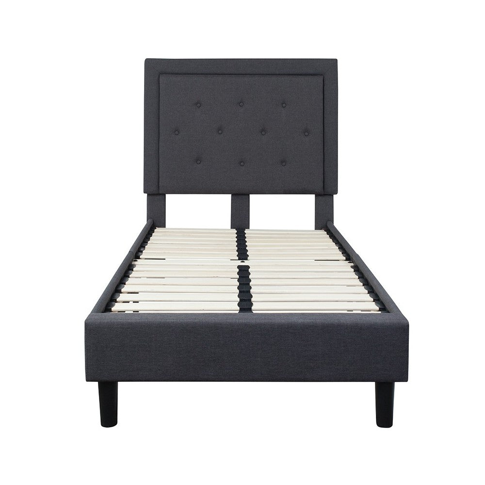 Roxbury Twin Size Tufted Upholstered Platform Bed in Dark Gray Fabric