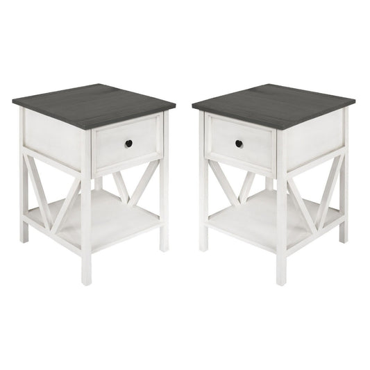 Rustic V-Frame Side Table Set - Gray/White Wash