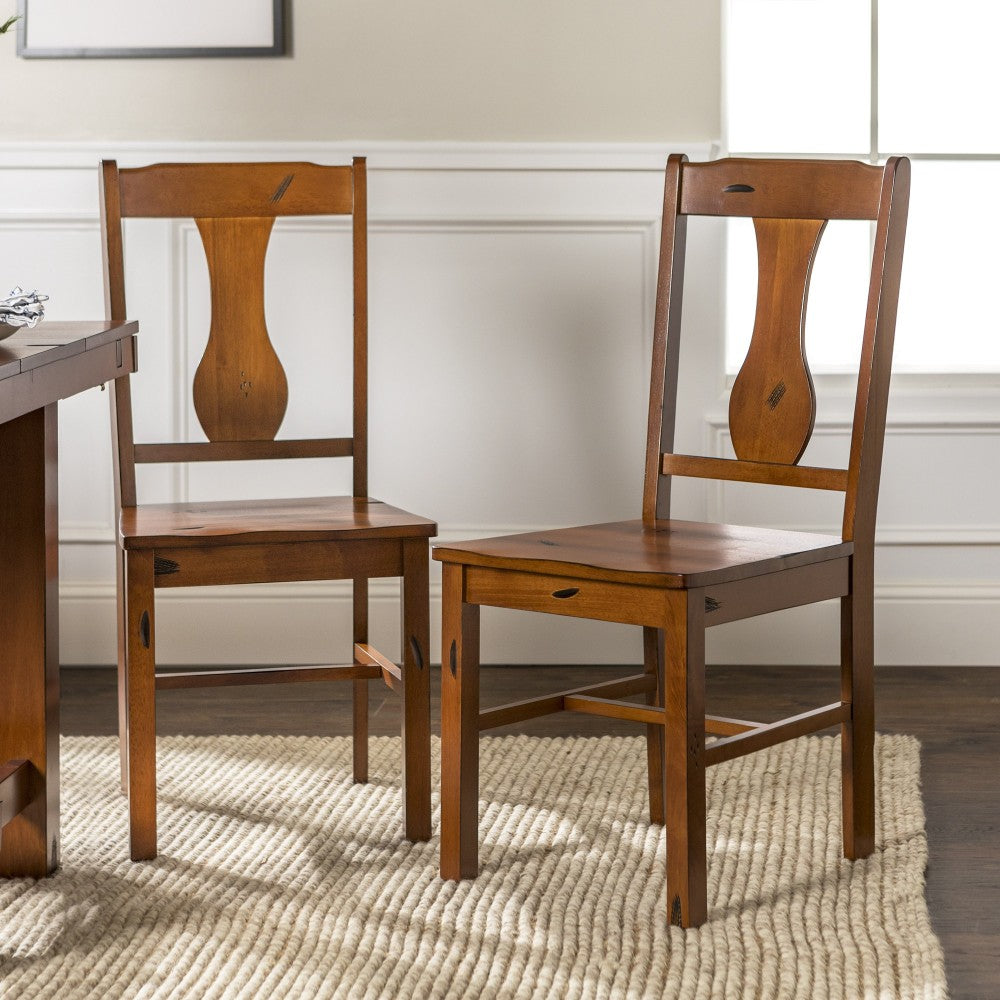 Rustic Wood Dining Chairs, Set of 2 - Dark Oak