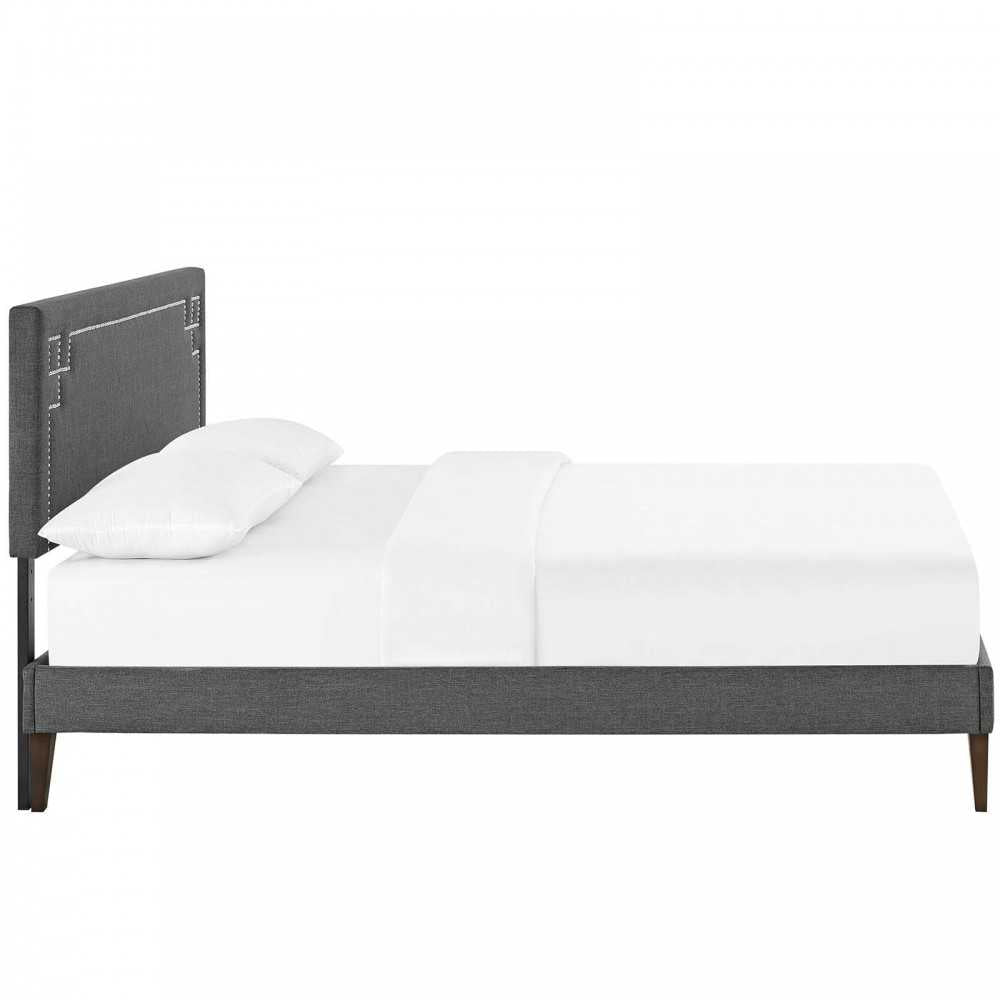 Ruthie King Fabric Platform Bed with Squared Tapered Legs, Gray