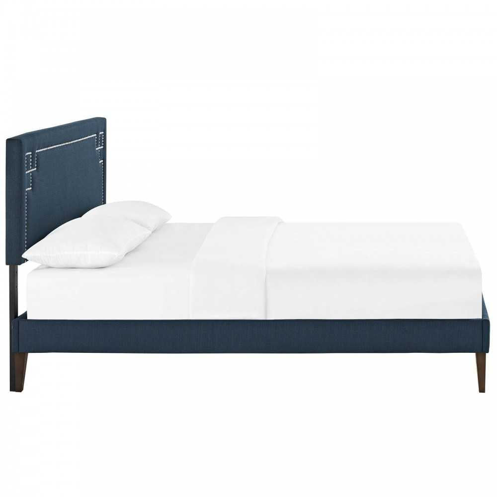 Ruthie King Fabric Platform Bed with Squared Tapered Legs, Azure