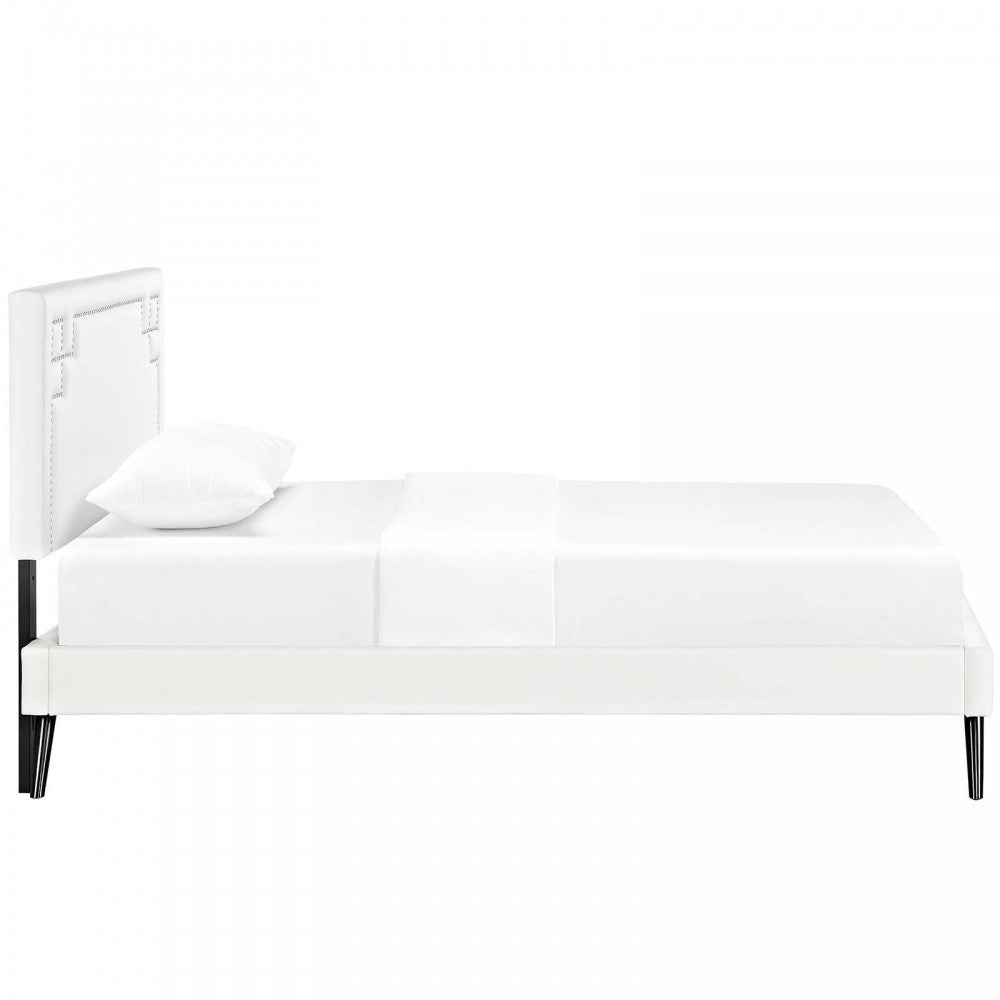 Ruthie Twin Vinyl Platform Bed with Round Splayed Legs