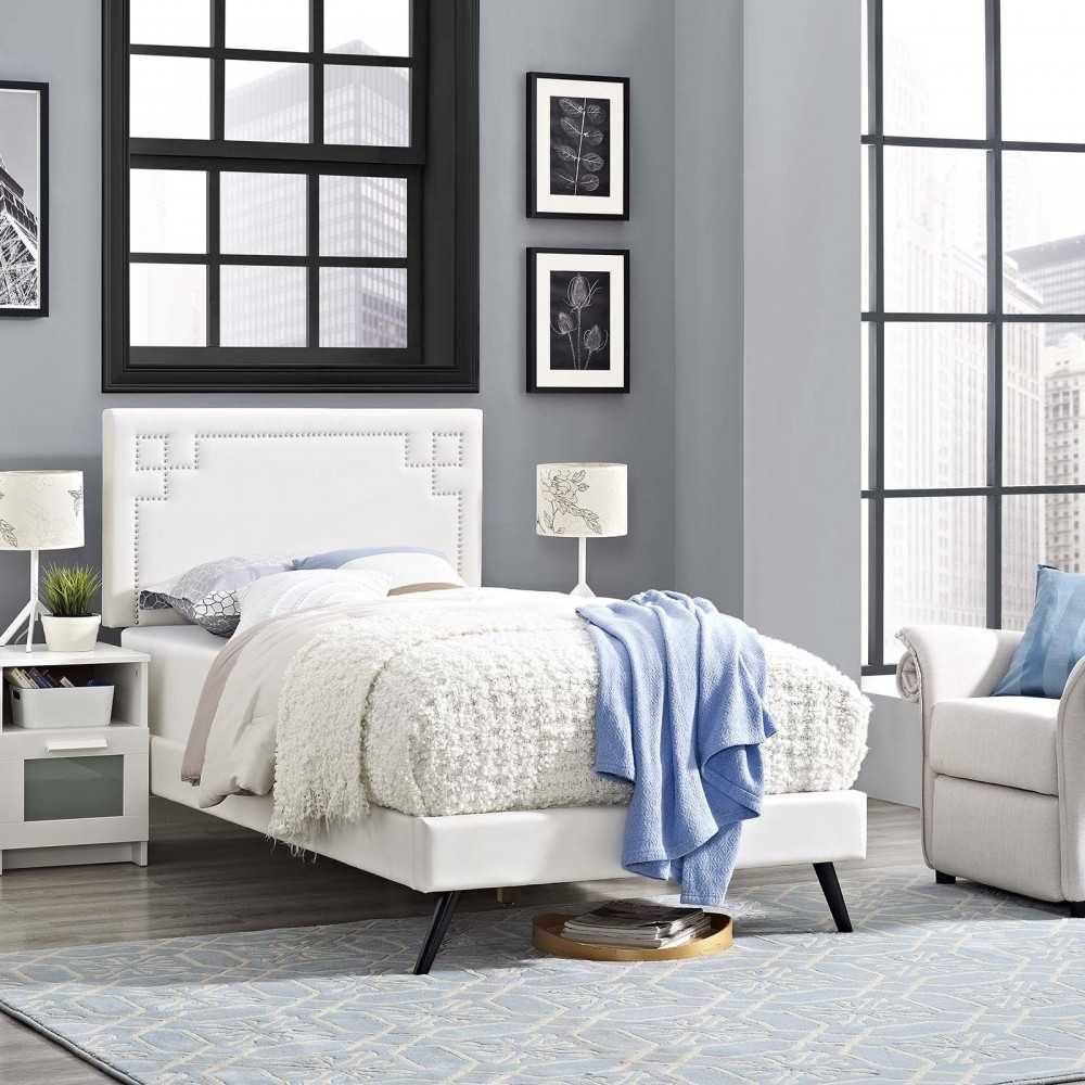Ruthie Twin Vinyl Platform Bed with Round Splayed Legs