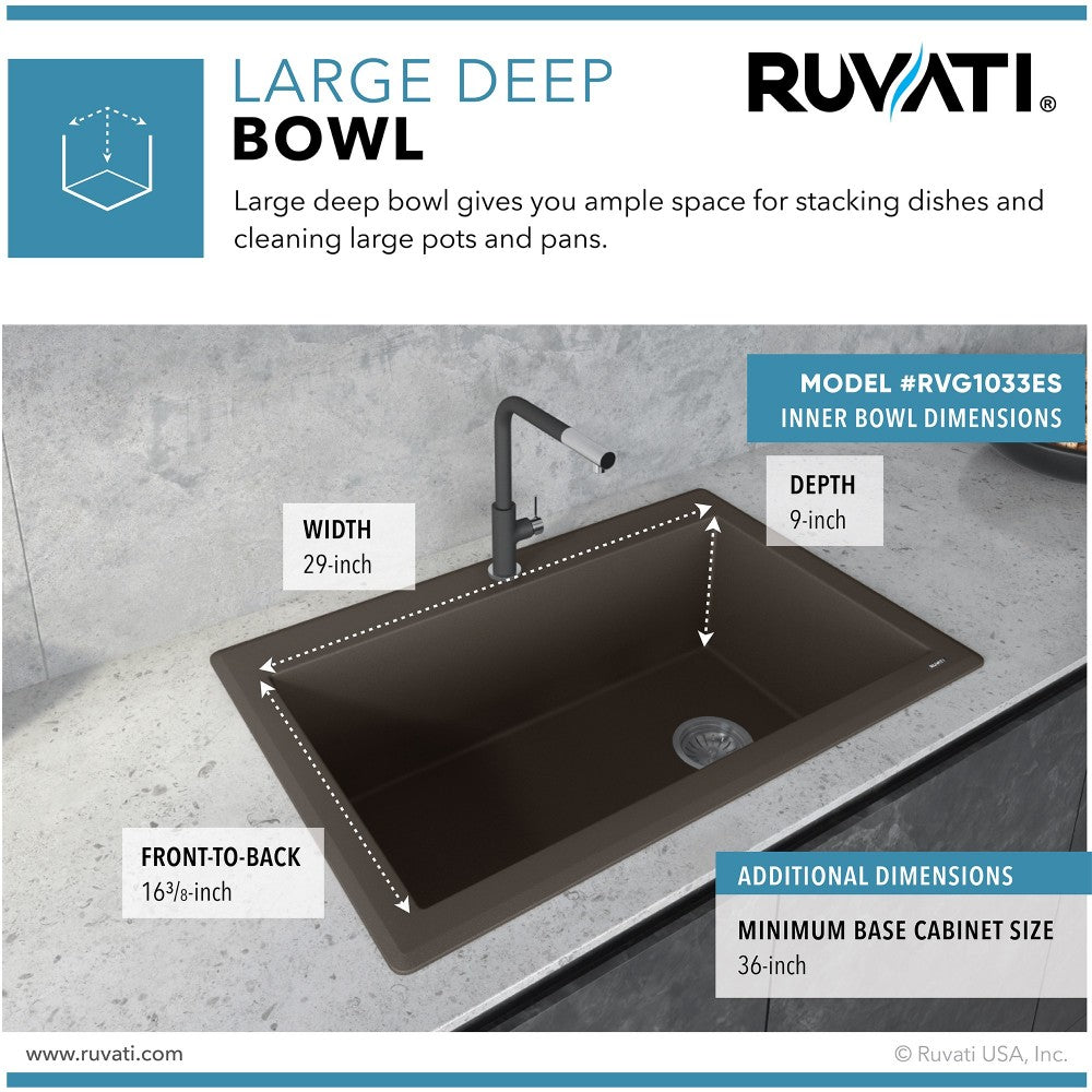 Ruvati 33 x 22 inch Topmount Granite Composite Kitchen Sink - Espresso