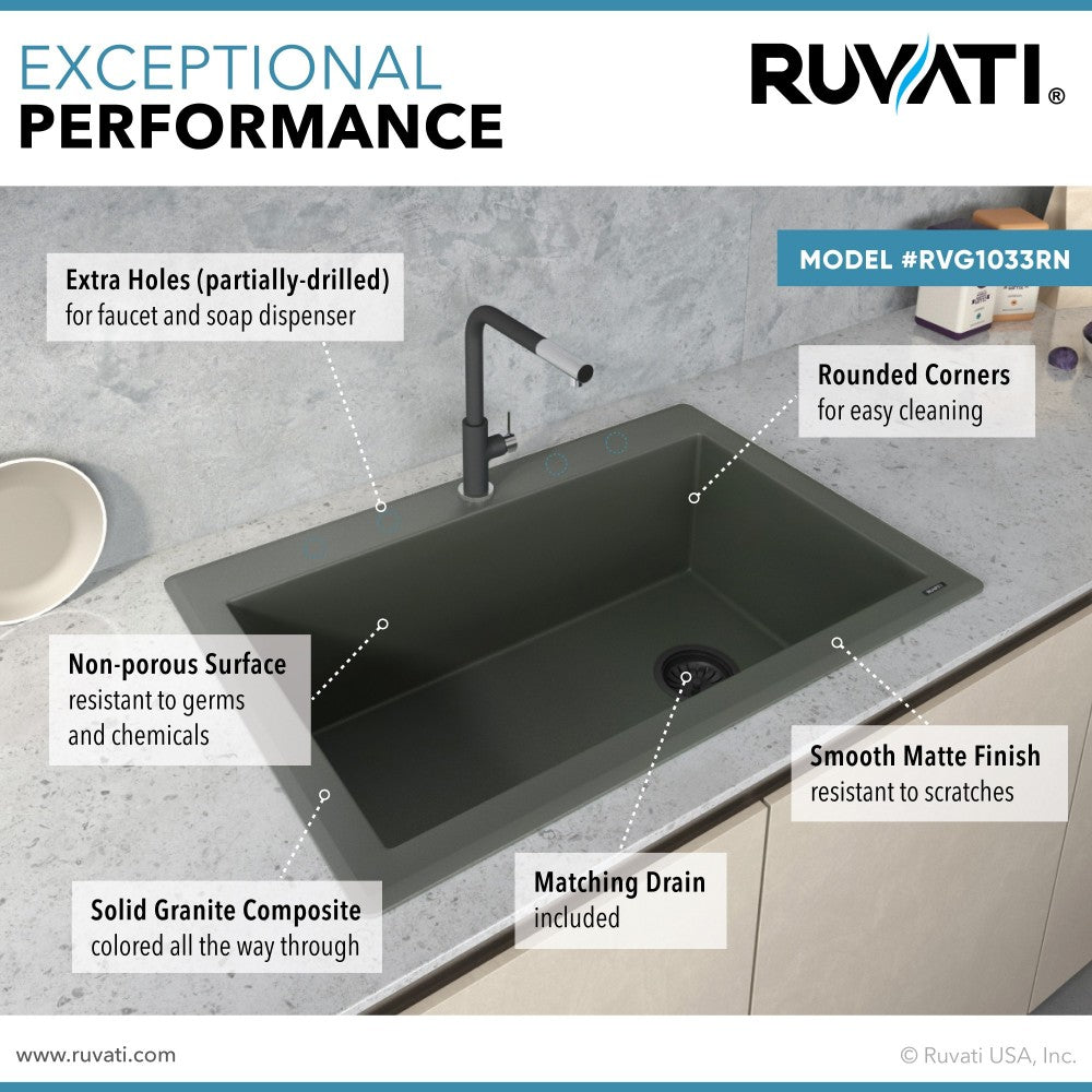 Ruvati 33 x 22 inch Topmount Granite Composite Kitchen Sink - Juniper Green