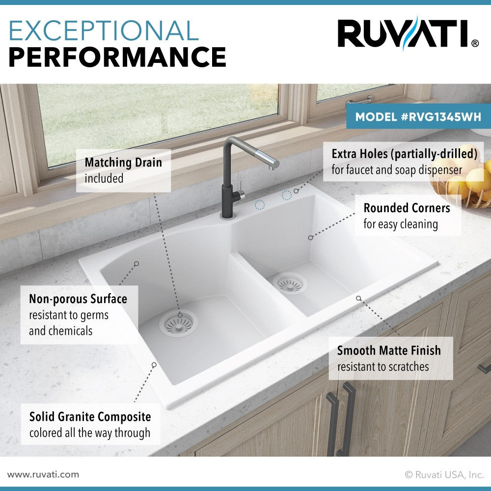 Ruvati 33 x 22 inch Topmount Kitchen Sink - Arctic White