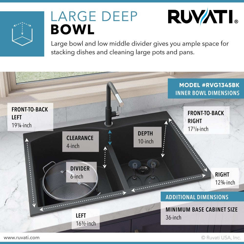 Ruvati 33 x 22 inch Topmount Kitchen Sink - Midnight Black