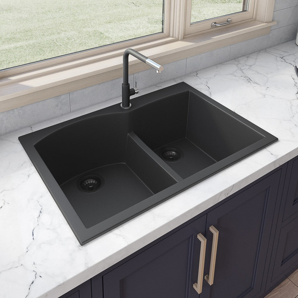 Ruvati 33 x 22 inch Topmount Kitchen Sink - Midnight Black