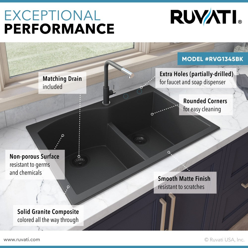 Ruvati 33 x 22 inch Topmount Kitchen Sink - Midnight Black
