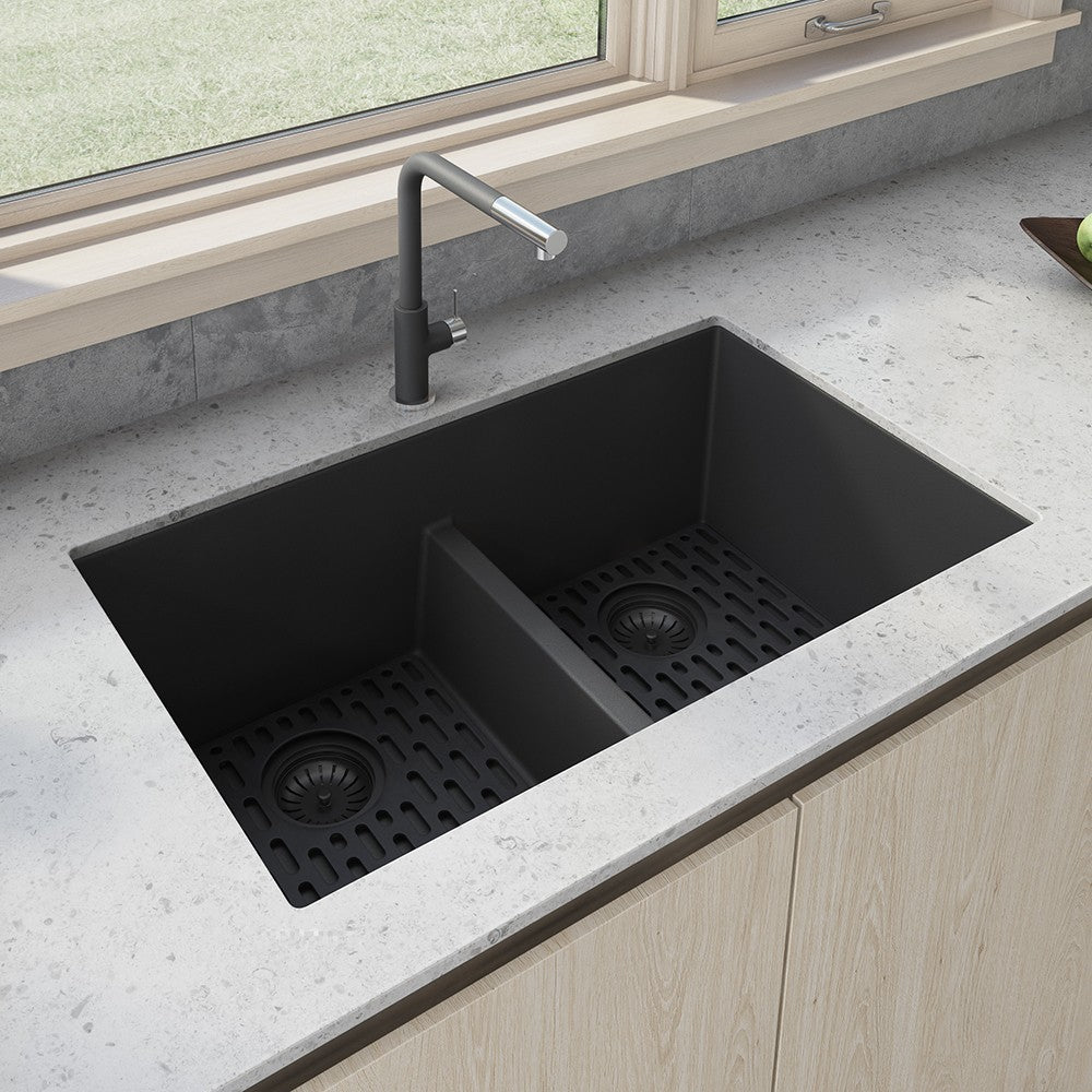 Ruvati epiGranite 33 x 19 inch Granite Composite Kitchen Sink - Midnight Black