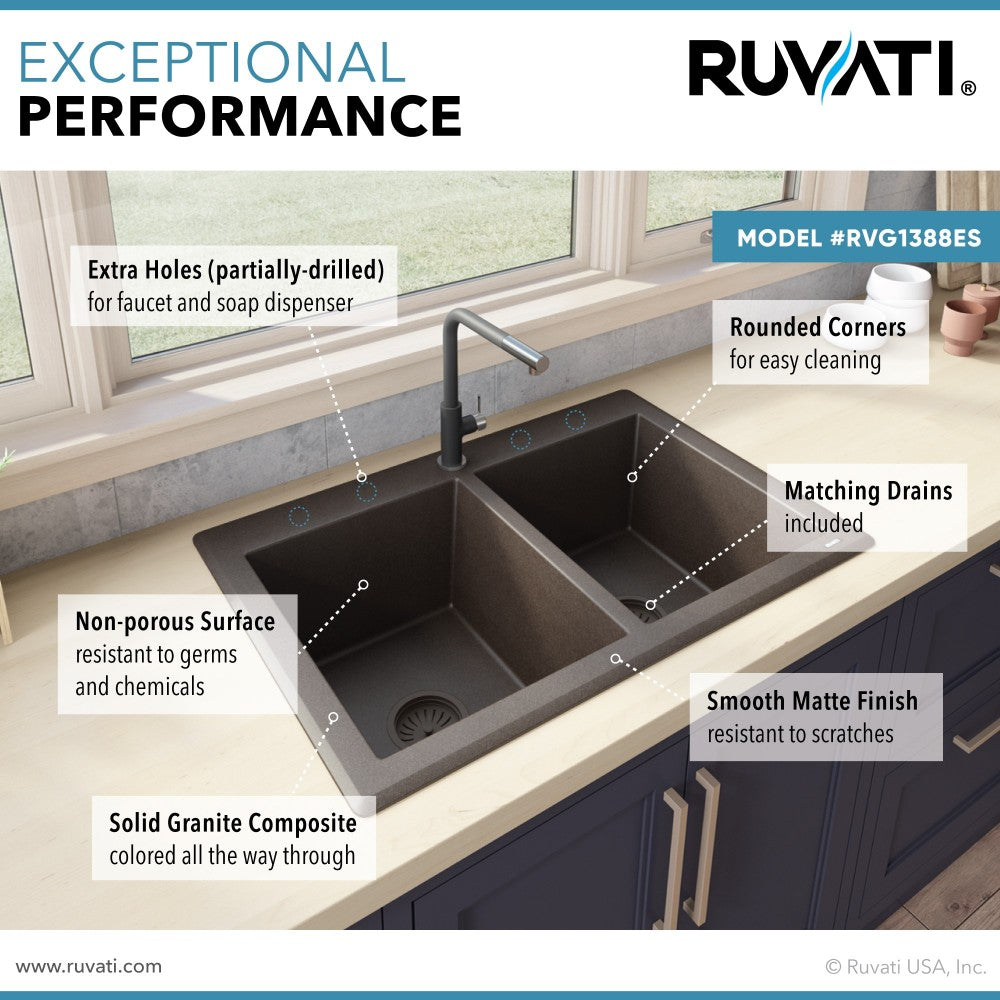 Ruvati epiGranite 33 x 22 inch Dual Mount Kitchen Sink - Espresso