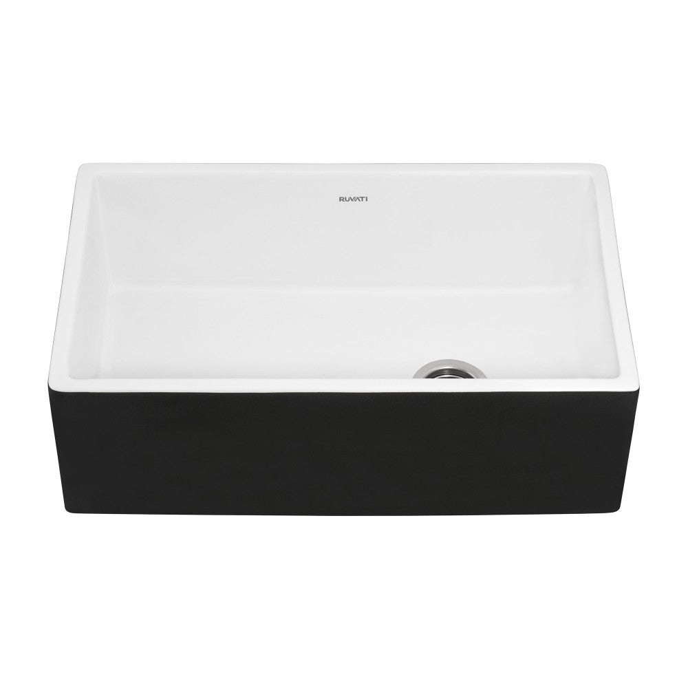 Ruvati Fiamma 30 x 18 inch Farmhouse Fireclay Kitchen Sink - Black and White