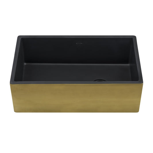 Ruvati Fiamma 30 x 18 inch Farmhouse Fireclay Kitchen Sink - Matte Black/Gold