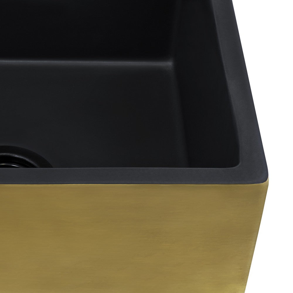 Ruvati Fiamma 30 x 18 inch Farmhouse Fireclay Kitchen Sink - Matte Black/Gold