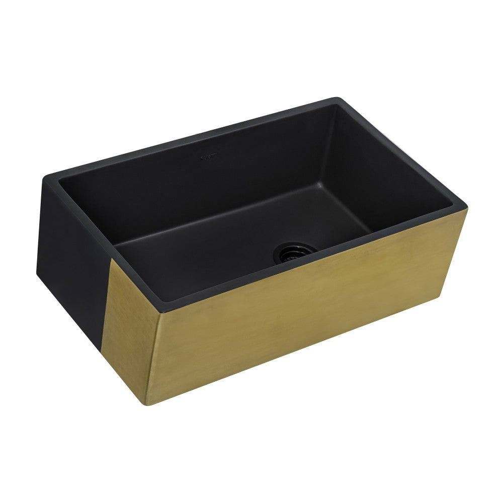 Ruvati Fiamma 30 x 18 inch Farmhouse Fireclay Kitchen Sink - Matte Black/Gold