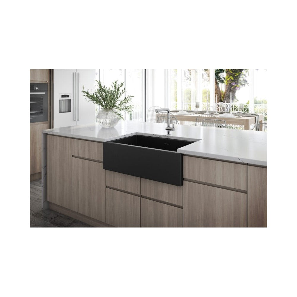 Ruvati Fiamma 30 x 18 inch Farmhouse Fireclay Kitchen Sink - Matte Black