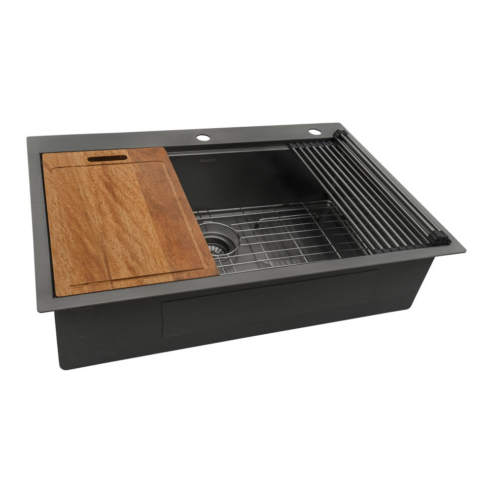 Ruvati Giana 33 x 22 inch Topmount Kitchen Sink - Gunmetal Matte Black