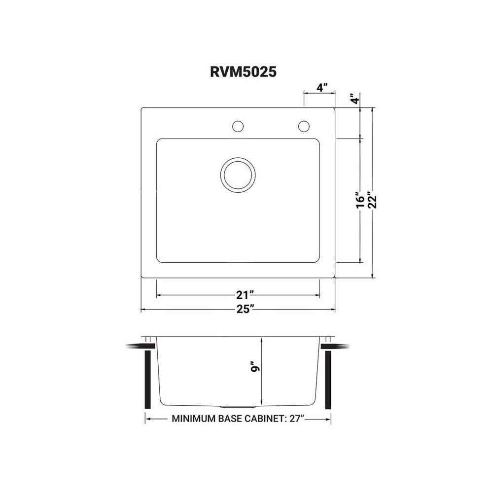 Ruvati Modena 25 x 22 inch Topmount Stainless Steel Kitchen Sink
