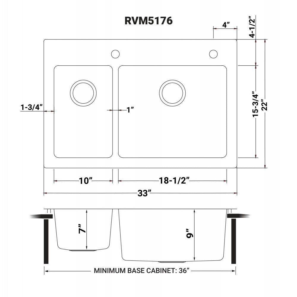 Ruvati Modena 33 x 22 inch Stainless Steel Kitchen Sink - Stainless Steel