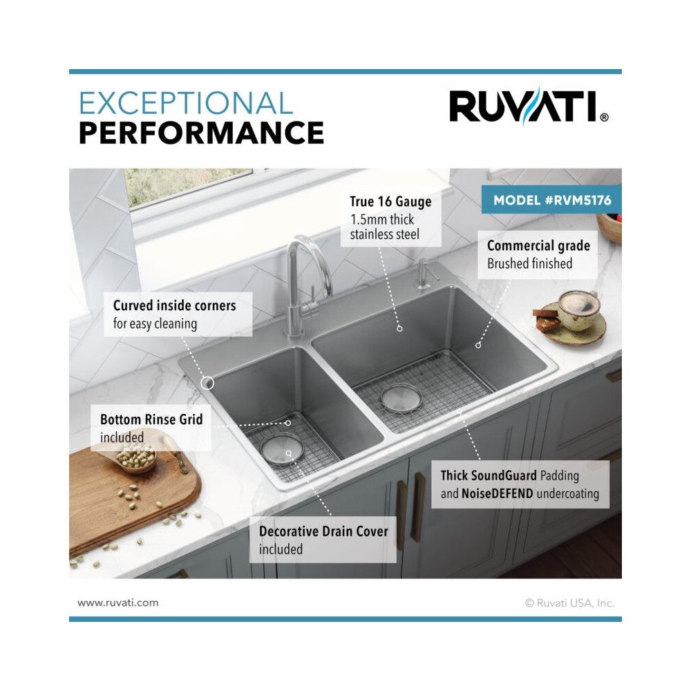 Ruvati Modena 33 x 22 inch Stainless Steel Kitchen Sink - Stainless Steel