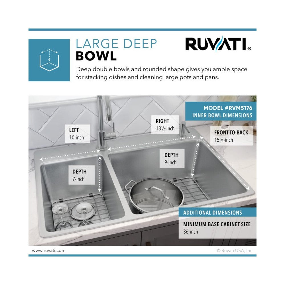Ruvati Modena 33 x 22 inch Stainless Steel Kitchen Sink - Stainless Steel