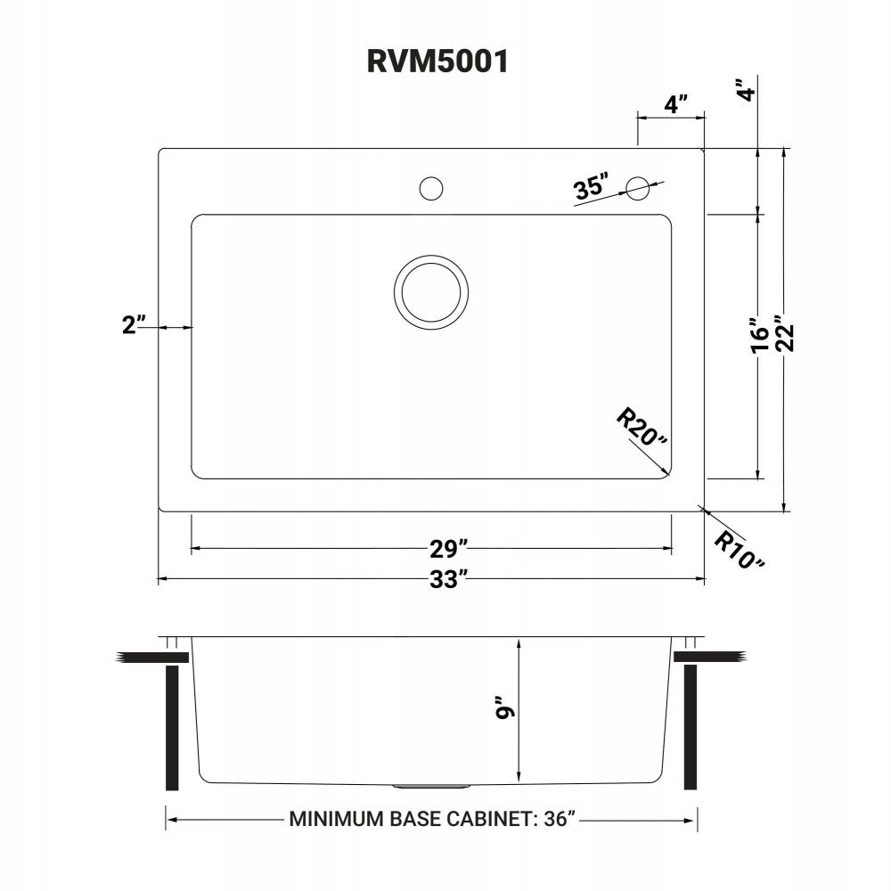 Ruvati Modena 33 x 22 inch Topmount Kitchen Sink - Stainless Steel